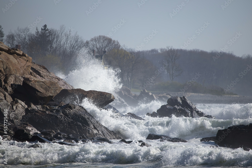 Ocean waves crashing on a rocky shore Ocean waves crashing on a rocky shore