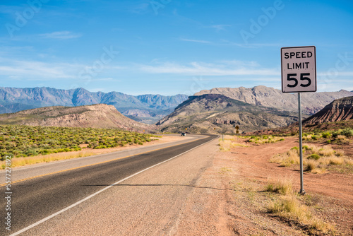 Speed limit 55 sign in Death Valley, USA photo