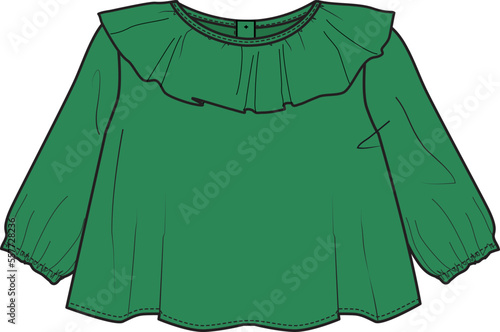 KID GIRL WEAR RUFFLE NECK BLOUSE TOP VECTOR