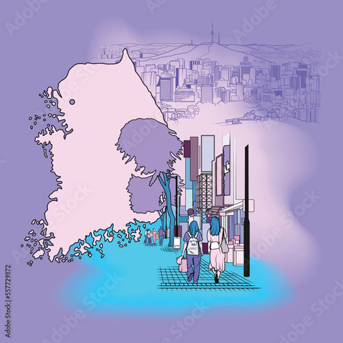 Vector compositional illustration of Seoul, South Korea
