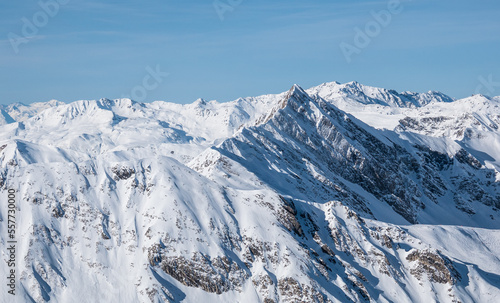 Snow covered icy Alpine mountain tops in aUSTRIA