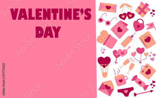 Valentine's Day banner with hand drawn items with space for text