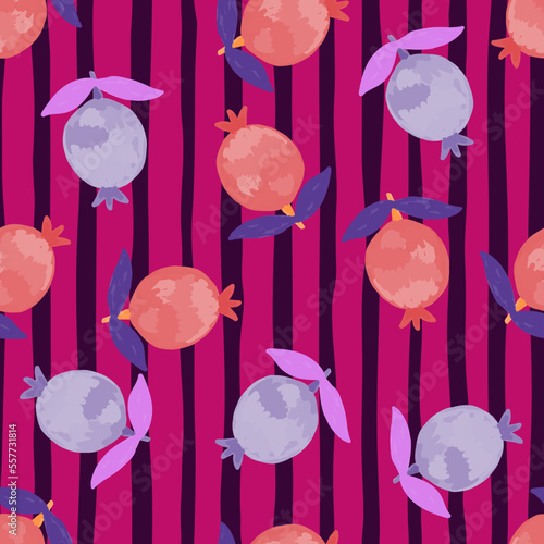 Hand drawn pomegranate fruit seamless pattern. Botanical fruits wallpaper.