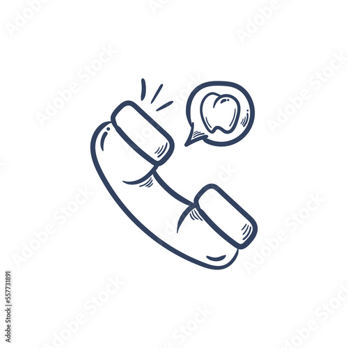 Telemedicine dental care icon doodle drawings. Dentist medical assistance service vector illustration