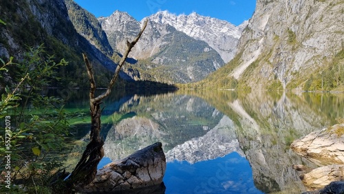 Beautiful shot of a landscape reflecting in the lake