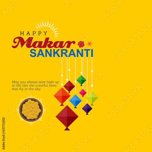 illustration of Happy Makar Sankranti concept with colorful kite string for festival of India