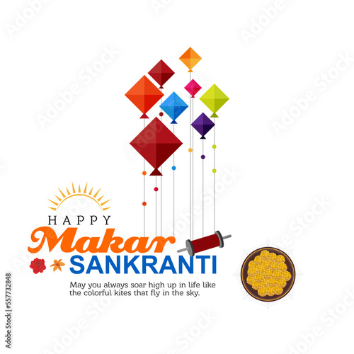 illustration of Happy Makar Sankranti concept with colorful kite string for festival of India