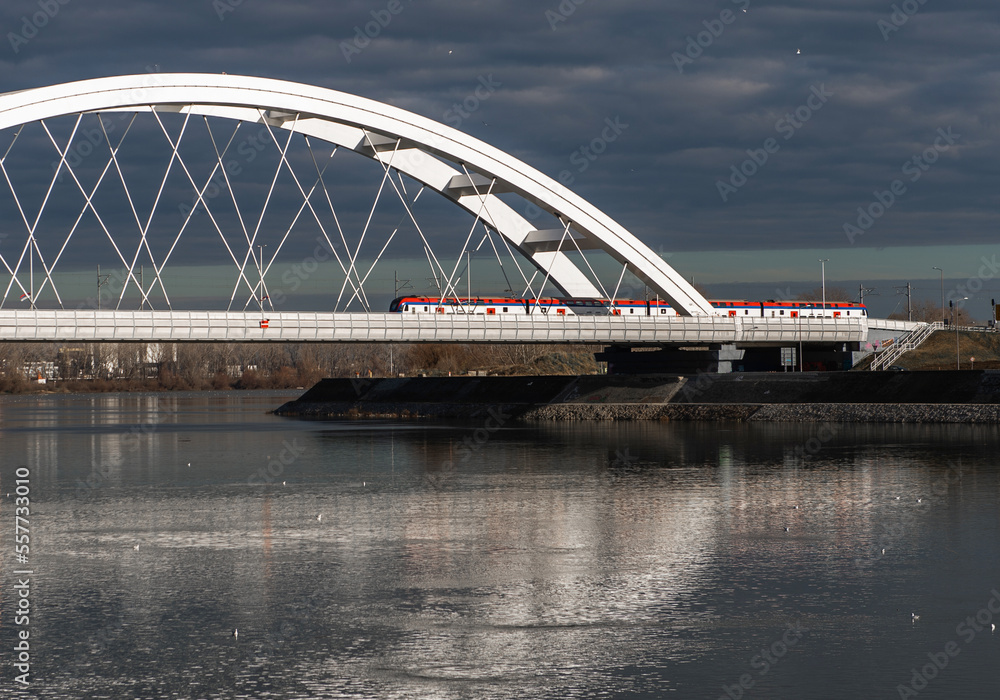 Obraz premium Port railway bridge on river Danube,