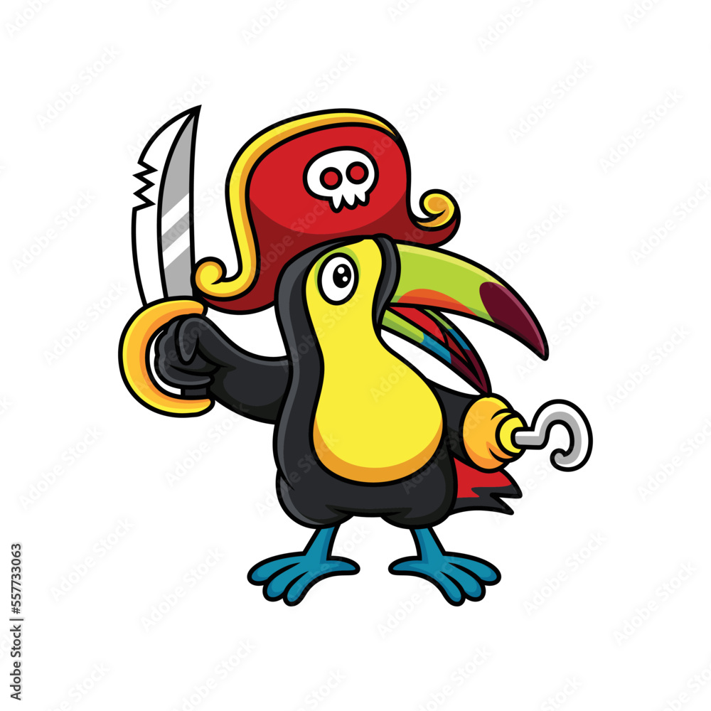 Toucan with pirate costume. Cartoon vector illustration isolated on premium vector Toucan with pirate costume. Cartoon vector illustration isolated on premium vector