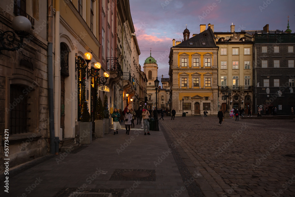 Lviv Market square in the evening