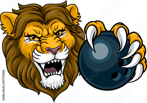 A lion ten pin bowling ball animal sports team mascot