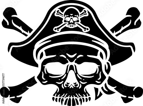 A pirate skull and crossbones jolly roger grim reaper cartoon wearing captain a hat and eye patch