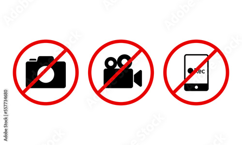Camera prohibition sign. Suitable for design elements of signs taking pictures is prohibited, unable to record video images, or prohibiting smartphone recording.