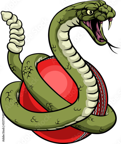 A rattlesnake snake with a cricket ball animal sports team mascot photo