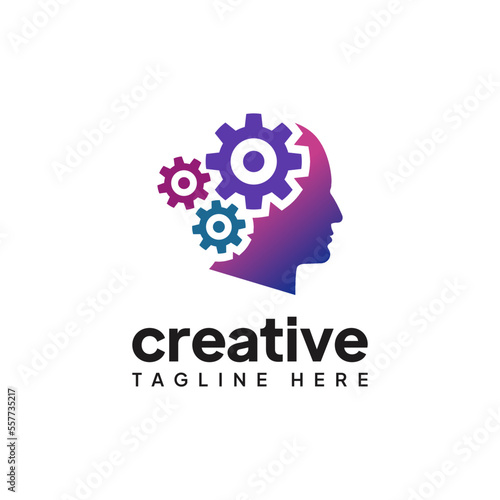 Human head logo for creative. gears in the brain