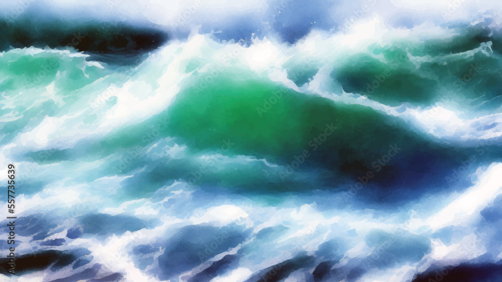 Sea Landscape Seascape Watercolor Painting Vector Illustration