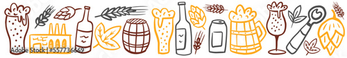 Vector horizontal beer pattern hand-drawn in doodle style
