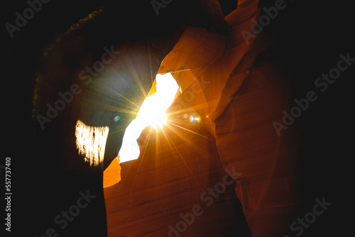 sun at the end of antelope canyon