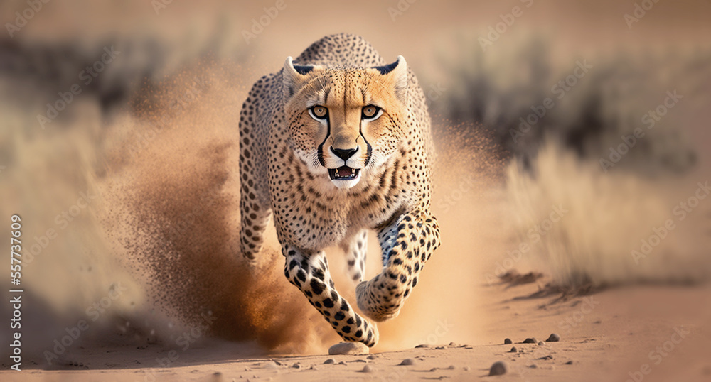 cheetah sprinting - obrazy, fototapety, plakaty 