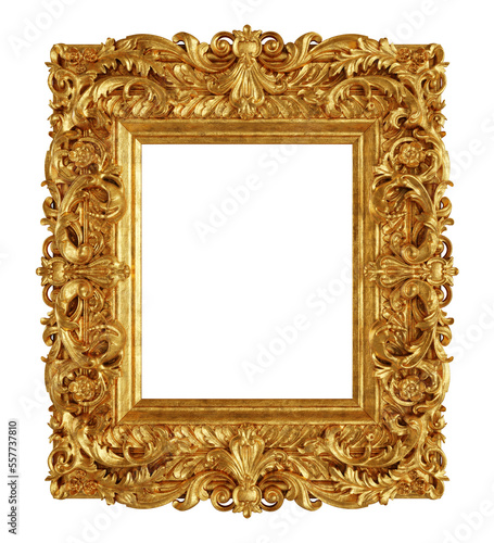 Foto Isolated antique golden frame with baroque ornamentation