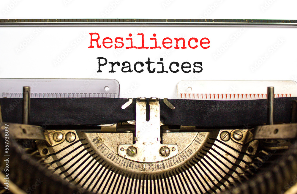 Resilience practices symbol. Concept word Resilience practices typed on retro old typewriter. Beautiful white background. Business and resilience practices concept. Copy space.