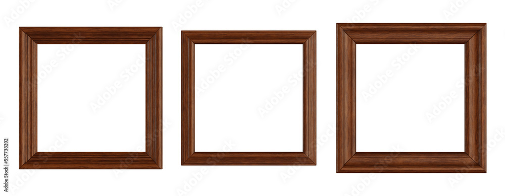 Isolated square wooden picture frame set. 3D rendering Isolated square wooden picture frame set. 3D rendering