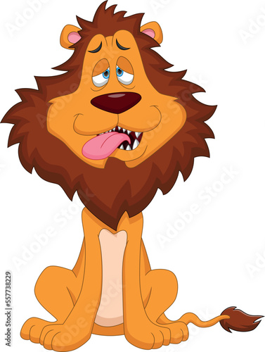 cute lion cartoon tired and sleepy