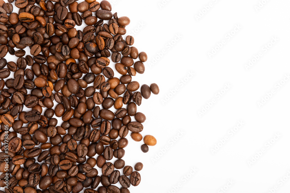 Coffee beans. Isolated on white background. Place for copy space. Place for text. MOCAP Coffee beans. Isolated on white background. Place for copy space. Place for text. MOCAP