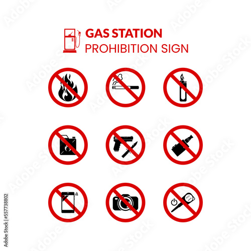 Gas station prohibition sign and symbol graphic design vector illustration