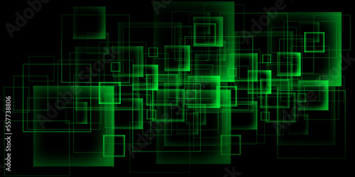 Tech geometric background with green squares