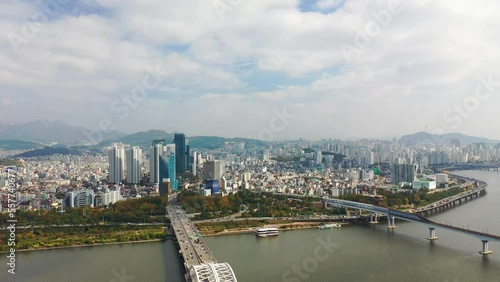 [korea drone footage] Han river landscape, Korea, Seoul, Yanghwa Bridge photo