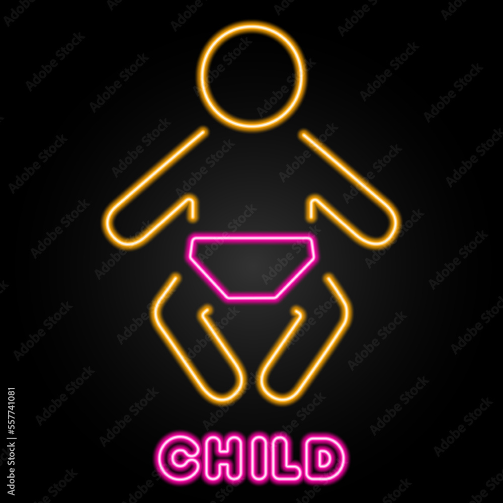 child neon sign, modern glowing banner design, colorful modern design trends on black background. Vector illustration. child neon sign, modern glowing banner design, colorful modern design trends on black background. Vector illustration.