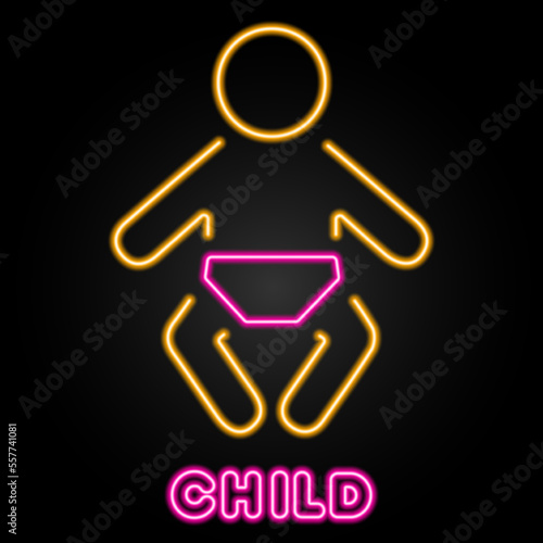 child neon sign, modern glowing banner design, colorful modern design trends on black background. Vector illustration.