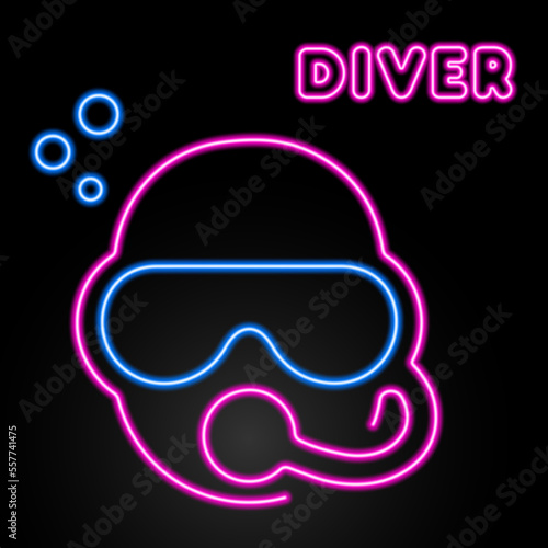 diver neon sign, modern glowing banner design, colorful modern design trends on black background. Vector illustration.