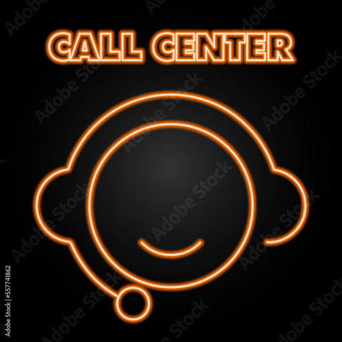 call center neon sign, modern glowing banner design, colorful modern design trends on black background. Vector illustration.
