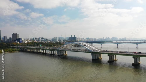 Wallpaper Mural [korea drone footage] Han river landscape, Korea, Seoul, Yanghwa Bridge Torontodigital.ca