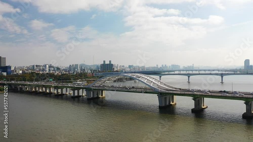 [korea drone footage] Han river landscape, Korea, Seoul, Yanghwa Bridge photo