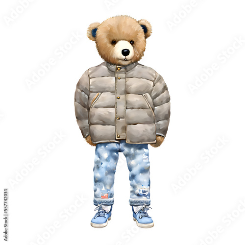 cute teddy bear wearing puffer jacket