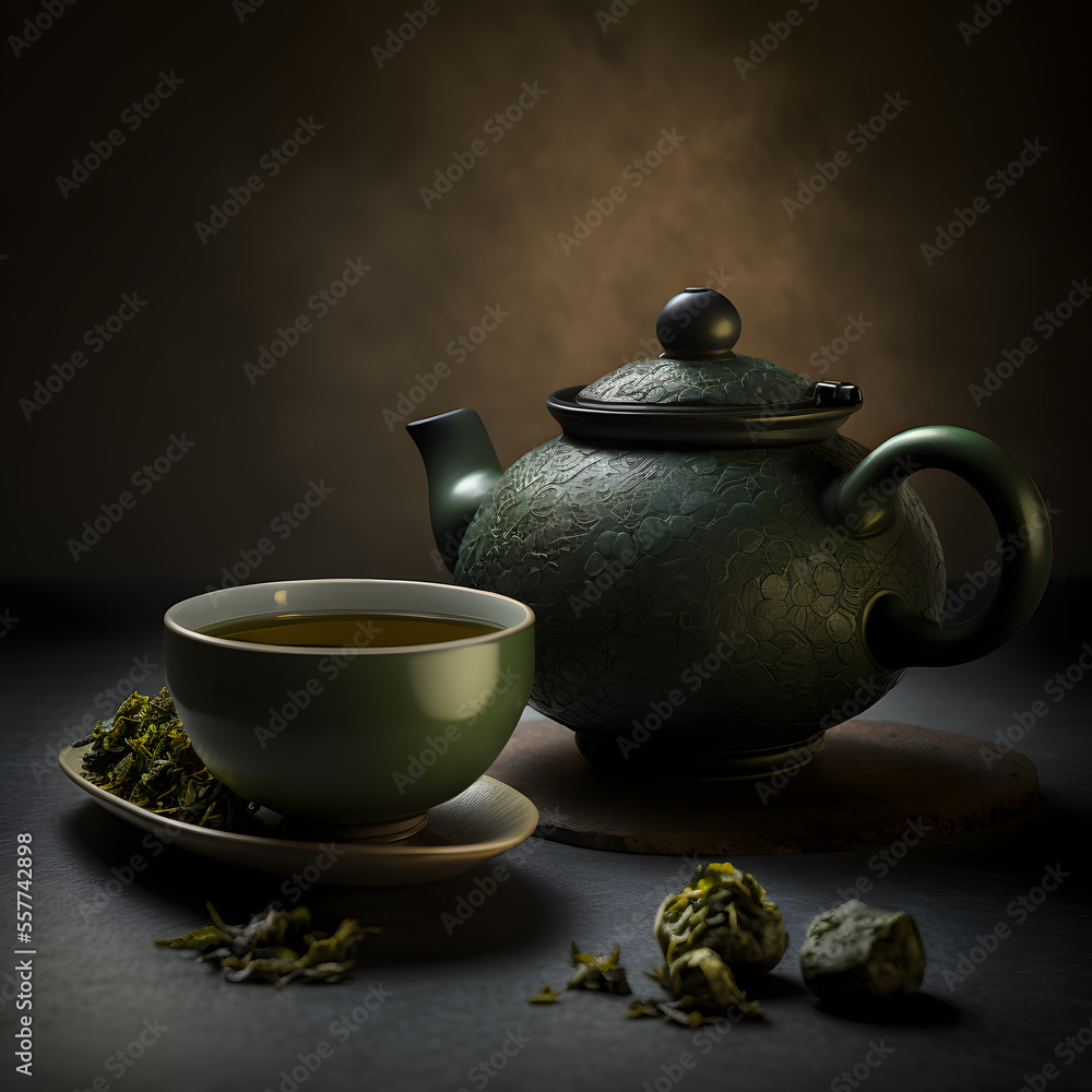 photo oolong green tea in a teapot and bowl photography photo oolong green tea in a teapot and bowl photography