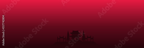 chinese building silhouette red colour flat design vector illustration good for lunar new year wallpaper, backdrop, background, web banner, and design template