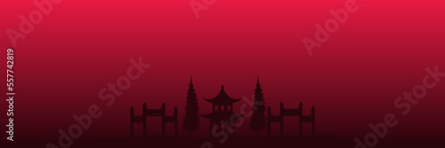 chinese building silhouette red colour flat design vector illustration good for lunar new year wallpaper, backdrop, background, web banner, and design template