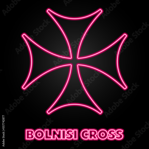 bolnisi cross neon sign, modern glowing banner design, colorful modern design trends on black background. Vector illustration. photo