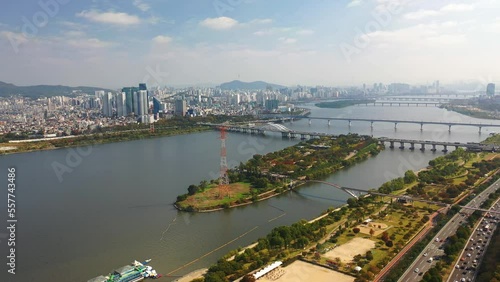 [korea drone footage] Han river landscape, Korea, Seoul, Yanghwa Bridge photo