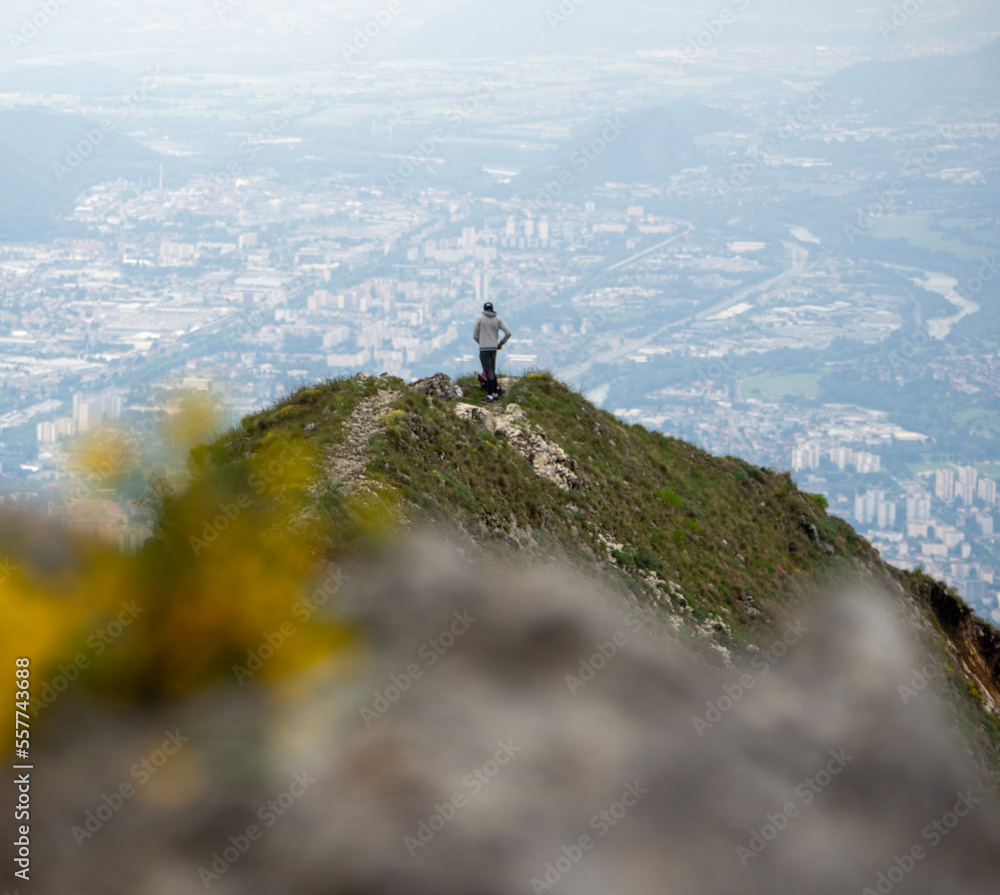 Hiker on the crests of Mont Néron above Grenoble