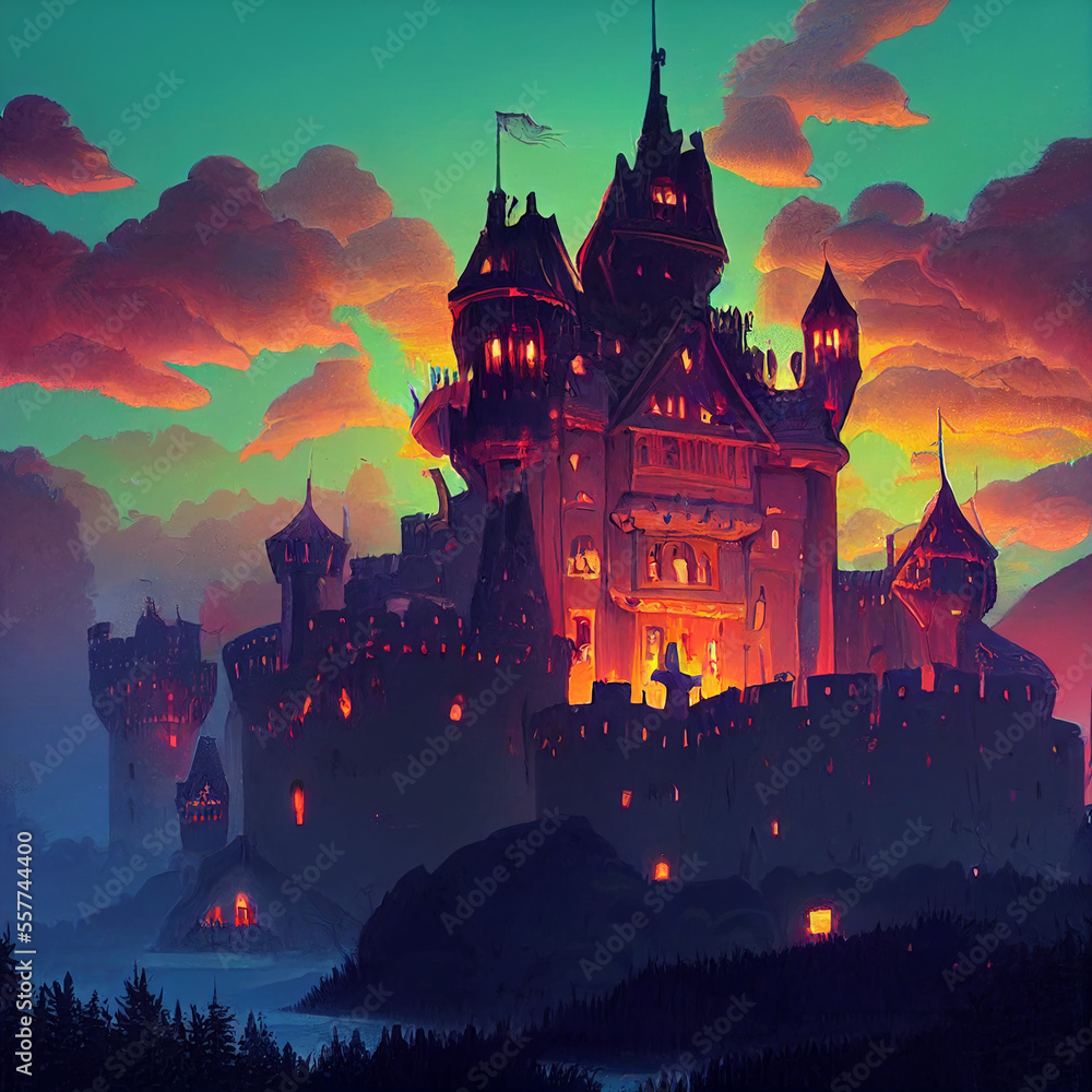 fantasy castle in the dawn