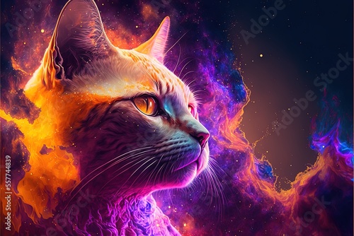 Generative AI Illustration of an Cat space background