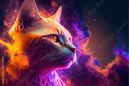 Fototapeta Naklejka Na Ścianę i Meble -  Generative AI Illustration of an Cat space background