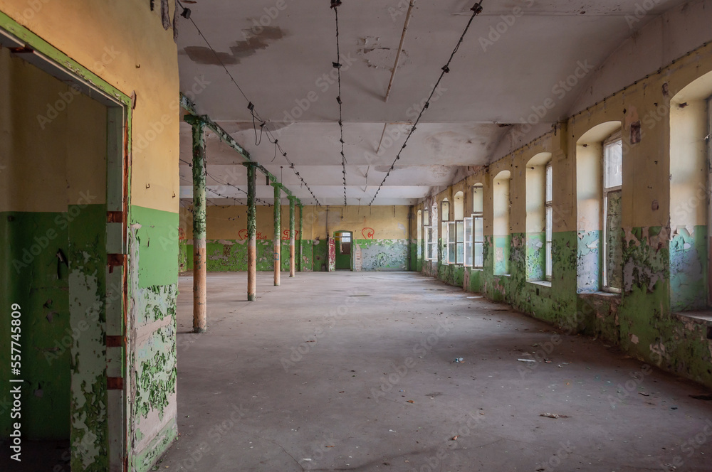 Old abandoned haunted red brick factory of stockings, pantyhose and socks in Central Europe, Poland Old abandoned haunted red brick factory of stockings, pantyhose and socks in Central Europe, Poland