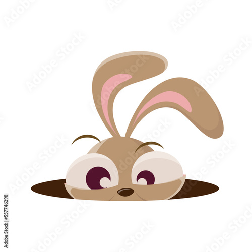 funny cartoon illustration of a rabbit looking out of a hole