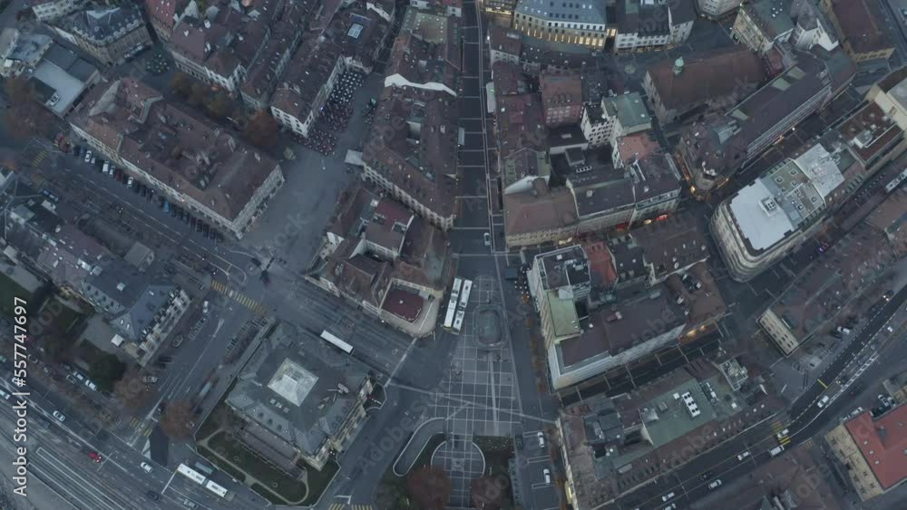 Aerial view of Pury square and the old town of Neuchatel